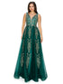 Bliss Golden Coil Lace Studded Illusion Tulle V-Neck Dress for Women, Sizes XS-3XL - SophiasStyle.com